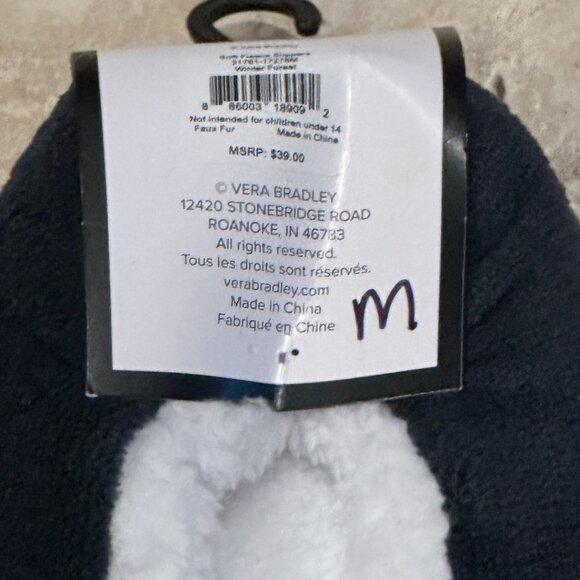 VERA BRADLEY COZY FLEECE SLIPPERS:NWT  WINTER FOREST  MEDIUM - Picture 9 of 10